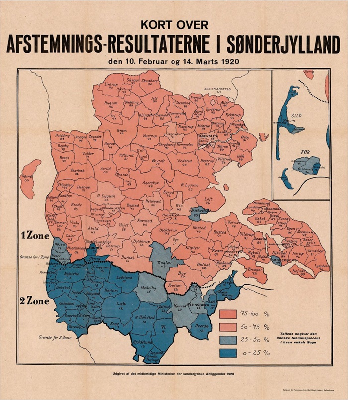 kort fra bogen 'Afstemningen i Sønderjylland (I og II Zone) 10. februar og 14. marts 1920'