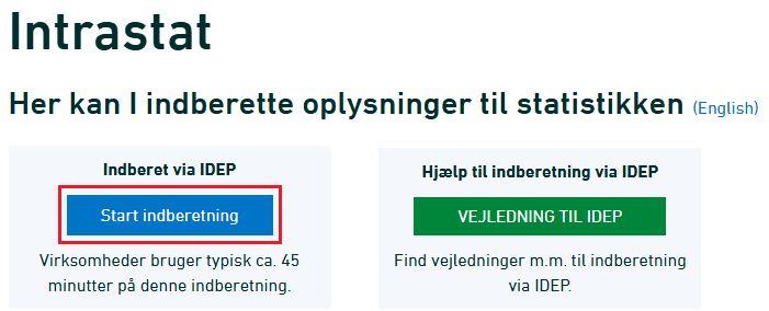 Billede af forsiden start indberetning