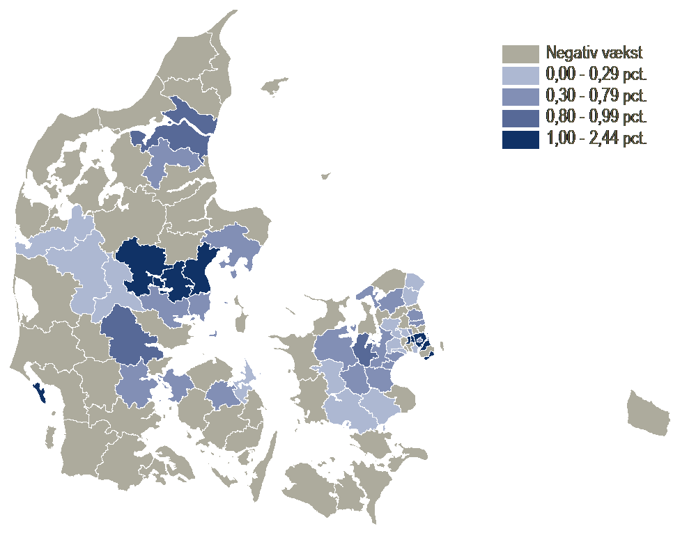Kort: Befolkningstilvækst 2019