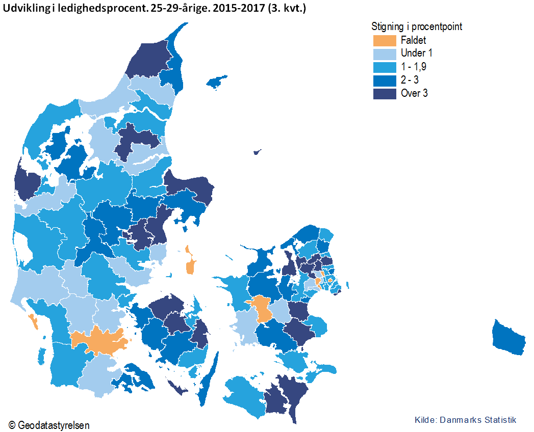 Ledigheden blandt 25-29-årige er steget i langt de fleste kommuner - Statistik