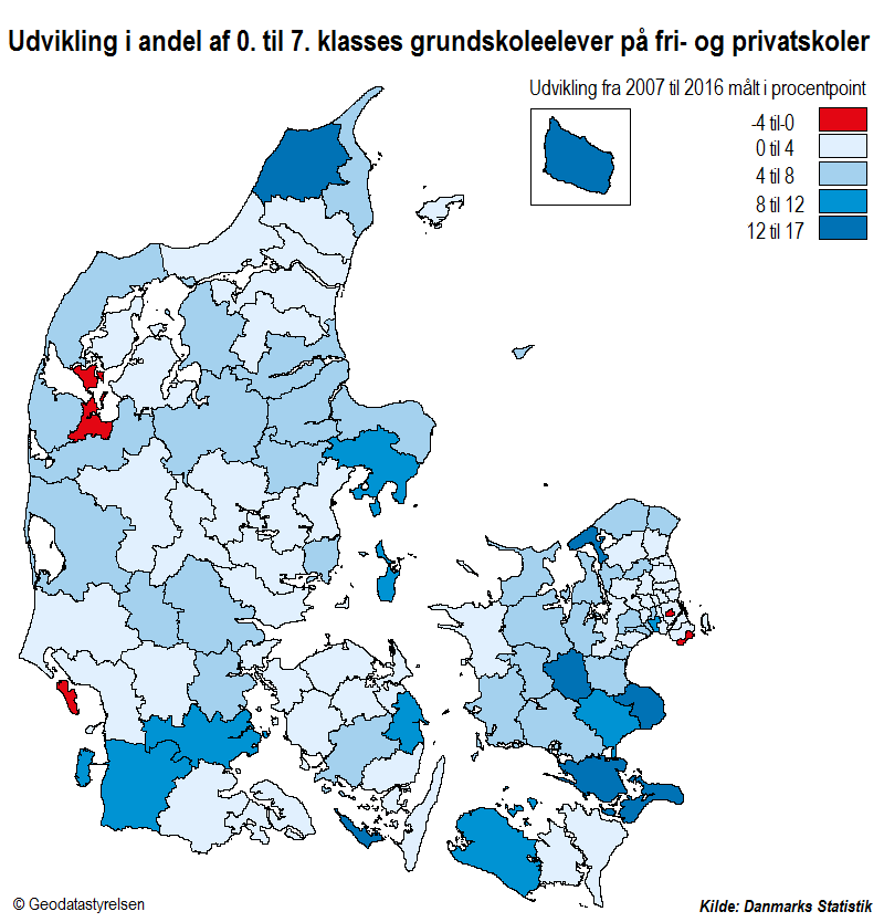 Elevtal andel udvikling fra 2007 - 2016