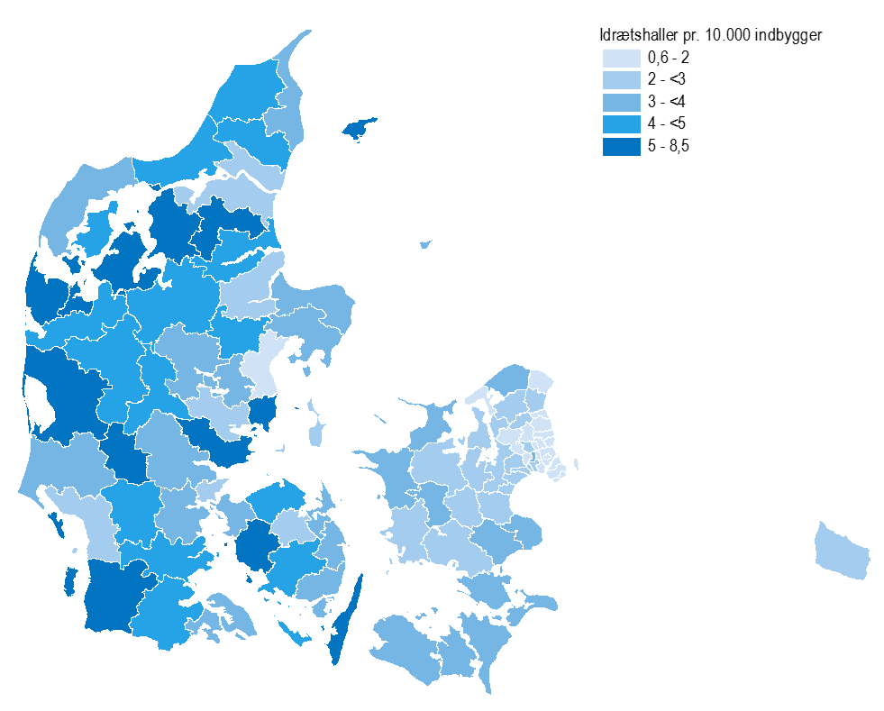 Idrætshaller pr 10.000 indb 2019