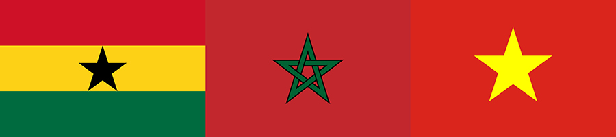 Flagbanner - Ghana, Morocco and Vietnam