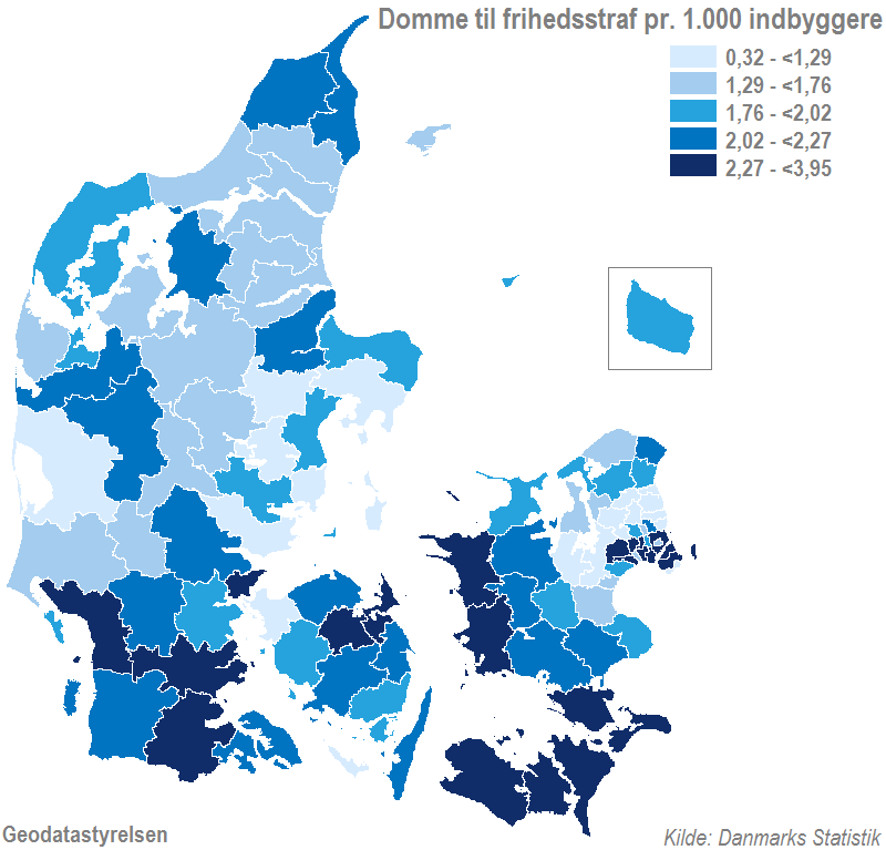 Kort 1 - Frihedsstraffe under straffeloven er mest typiske i Ishøj - frihedsstraf