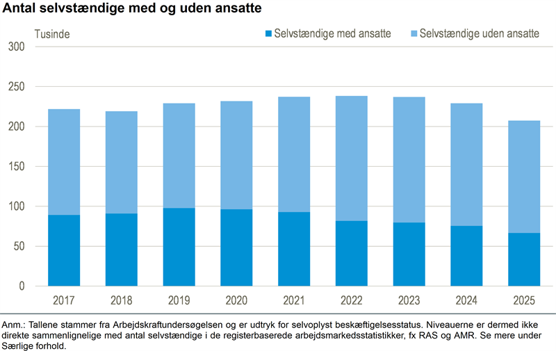 Antallet af selvstændige faldt i 2025